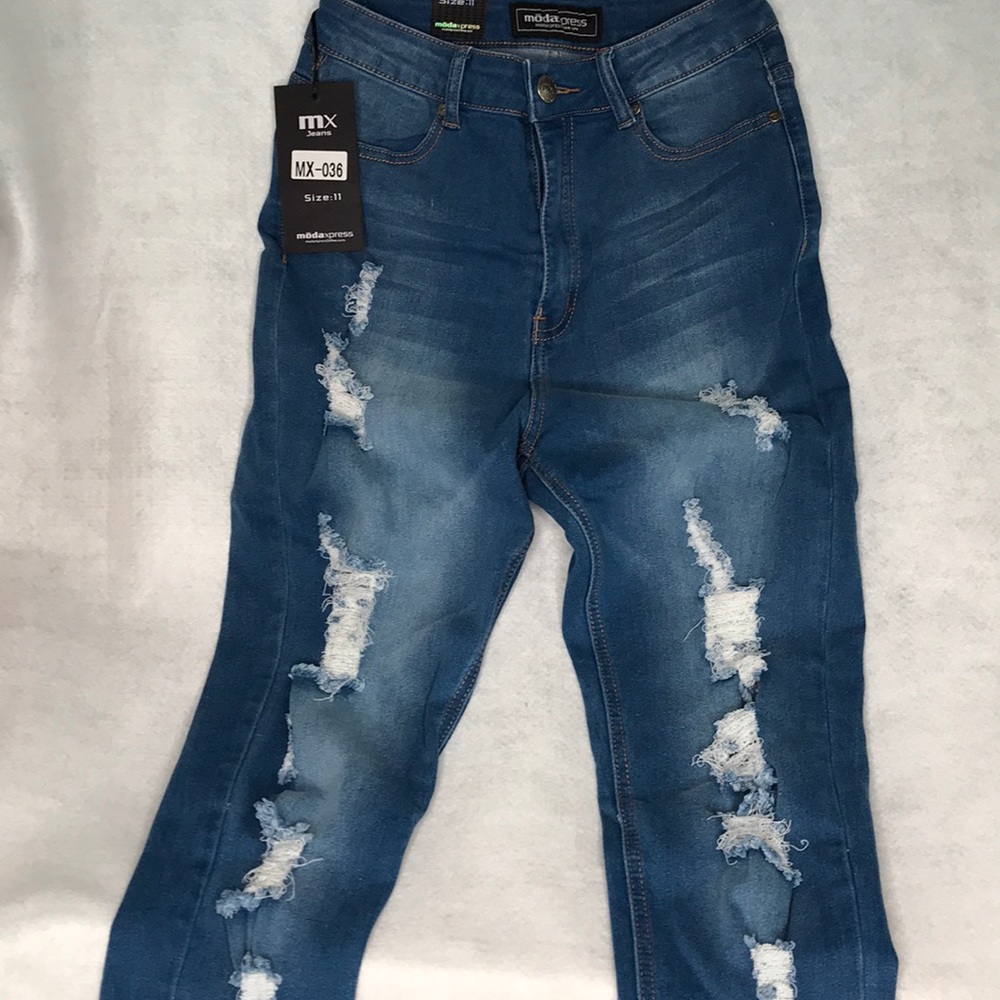 Juniors Ultra High Waisted Skinny Distressed Jeans